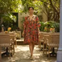 SHORT DRESS TROPICAL PATCHWORK PRINT