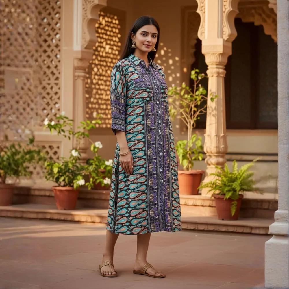 [CB-1043-2295] PRINTED MAXI SHIRT DRESS