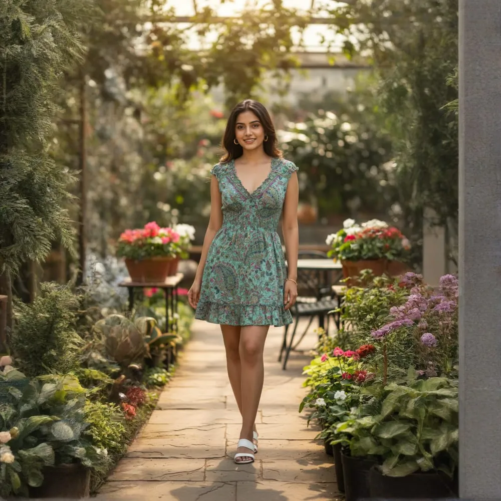 SHORT DRESS CLASSICAL FLORAL PRINT