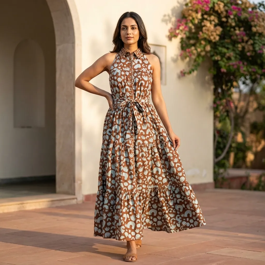 MALIKA HALTER NECK LONG DRESS