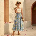 PANKHI ELASTIC WAIST CAMBRIC CLASSIC LONG SKIRT