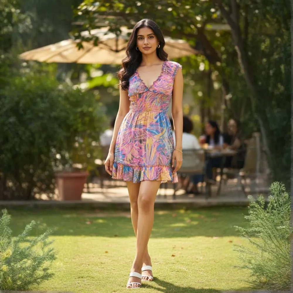 [CB-1042-170] SHORT DRESS AURORA RUFFLE PRINT