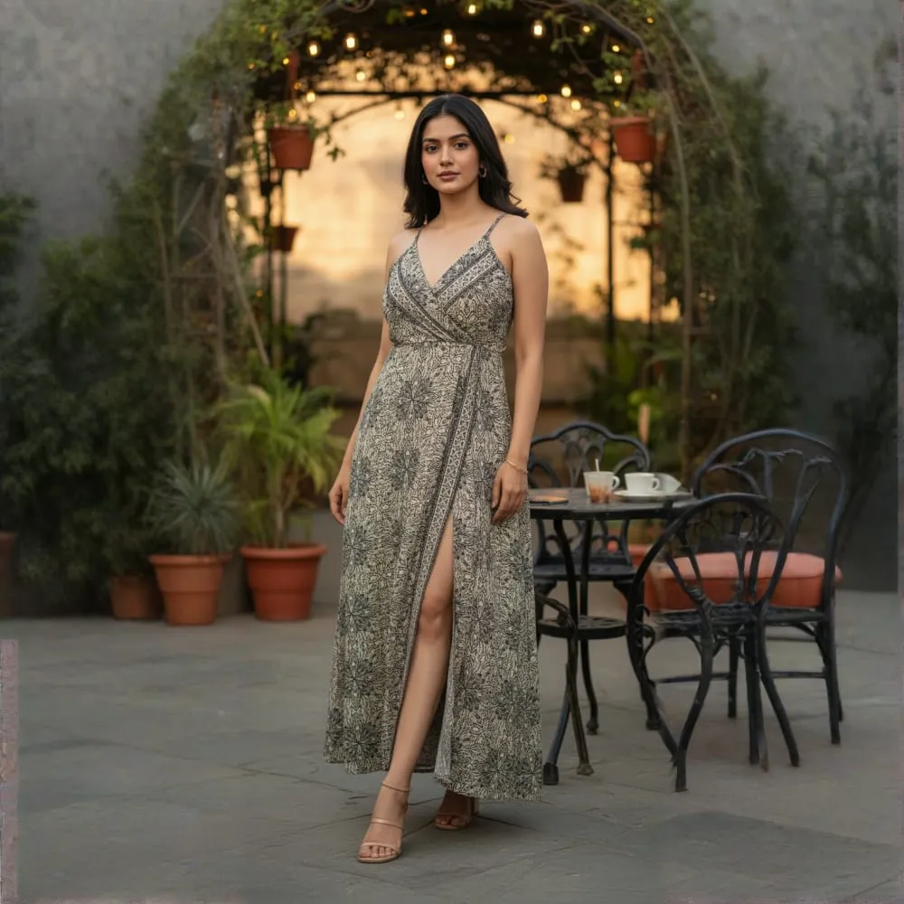 [CB-1050-3950] LONG DRESS BOTANICAL PRINT