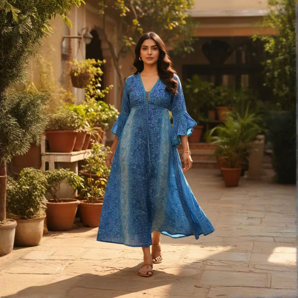 LONG DRESS ORCHID FLARE BOHO PRINT