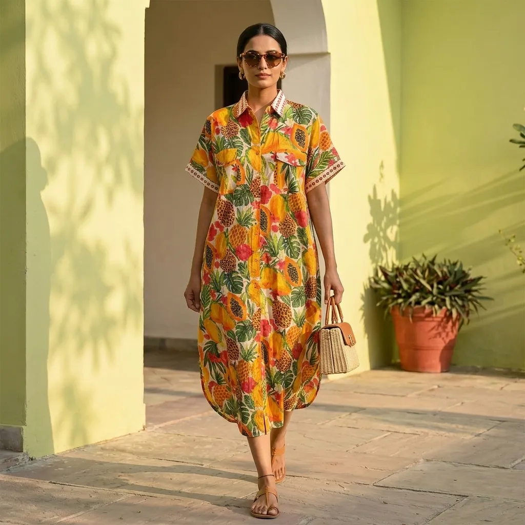 SOUMYA  FRONT POCKETS CAMBRIC CLASSIC LONG DRESS