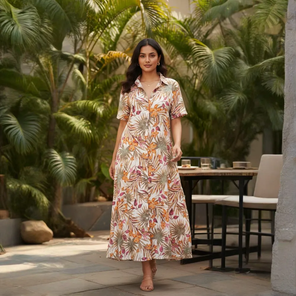 LONG DRESS TROPICANA PLAMS PRINT