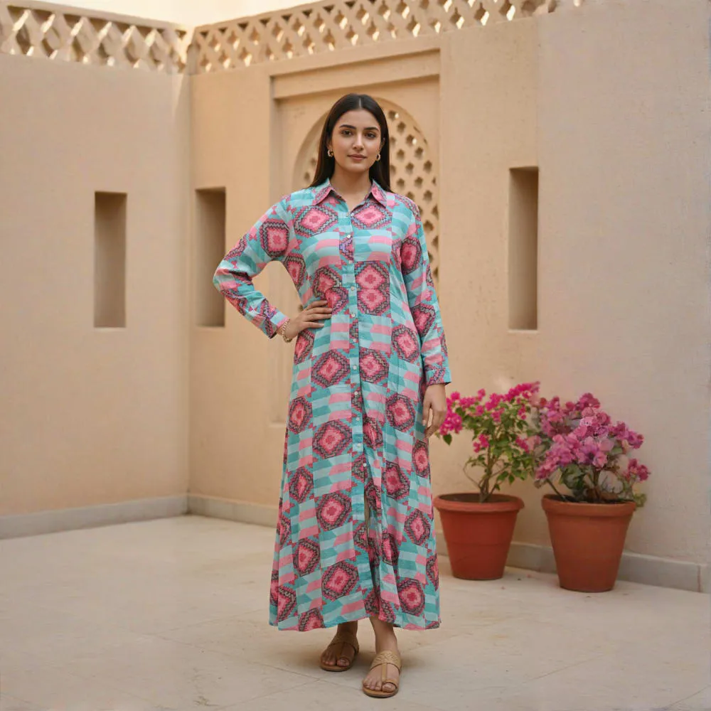 LONG DRESS GEOMETRIC PRISM PRINT