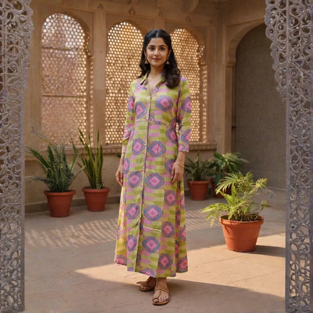 LONG DRESS GEOMETRIC PRISM PRINT