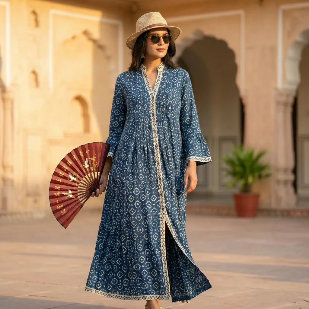 [26BP-CD-9326-LD-1042] TEENA STRIPPED LONG DRESS (Medium Blue)