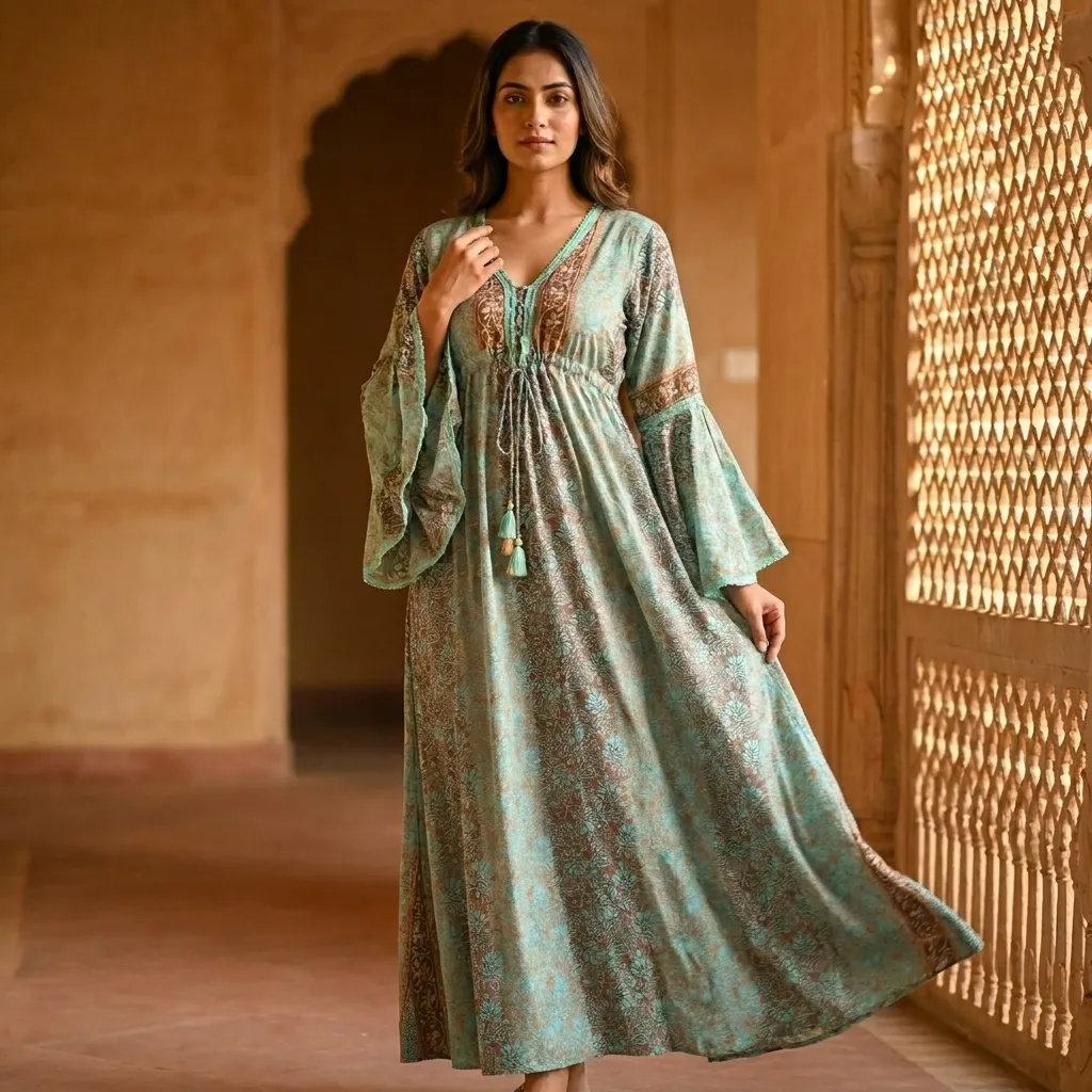 LONG DRESS DARK BOTANICAL PRINT