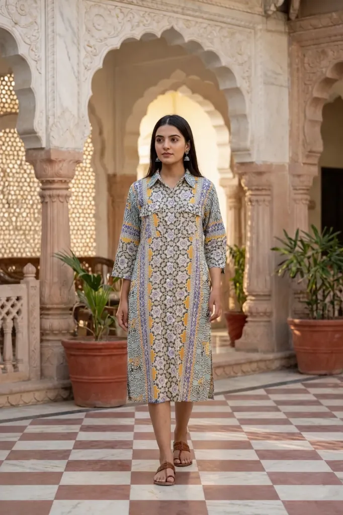 PRINTED MAXI SHIRT DRESS