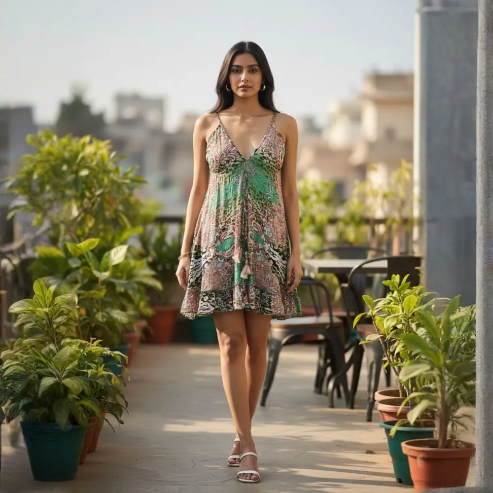 SHORT DRESS WILDFLOWER ANIMAL PRINT