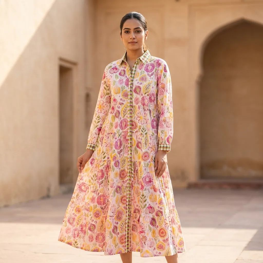 [26KL-CEMB-225-LD-0583] TANVI COTTON EMBROIDERY LONG DRESS (0583)