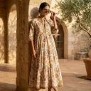 AMBIKA COTTON EMBROIDERY V-NECK LONG DRESS