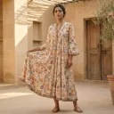 TEENA COTTON EMBRODIERY STRIPPED LONG DRESS