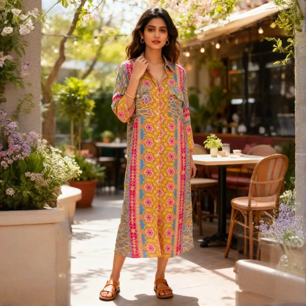 [CB-1043-2545] PRINTED MAXI SHIRT DRESS