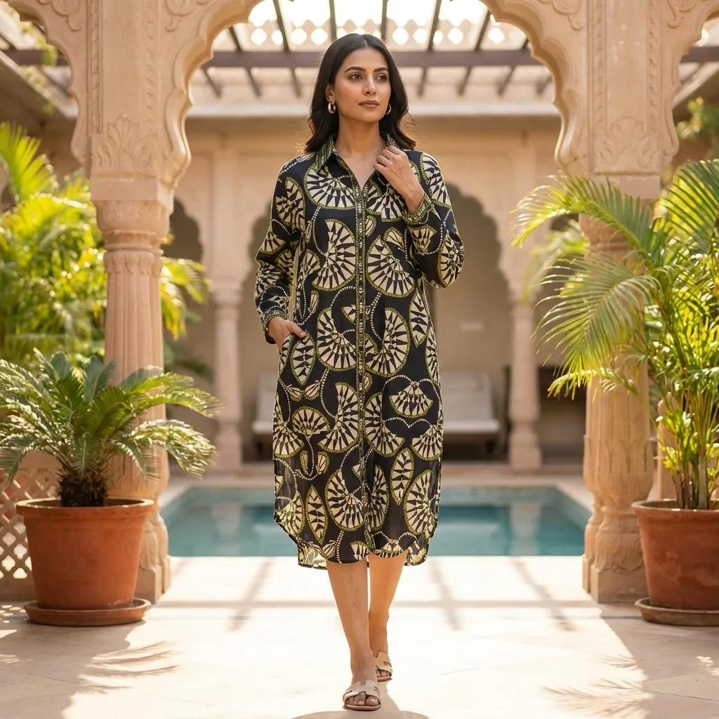 TIYA LUXE DOBBY LONG SHIRT
