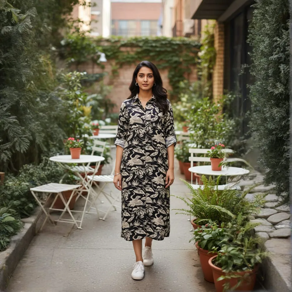 PRINTED MAXI SHIRT DRESS