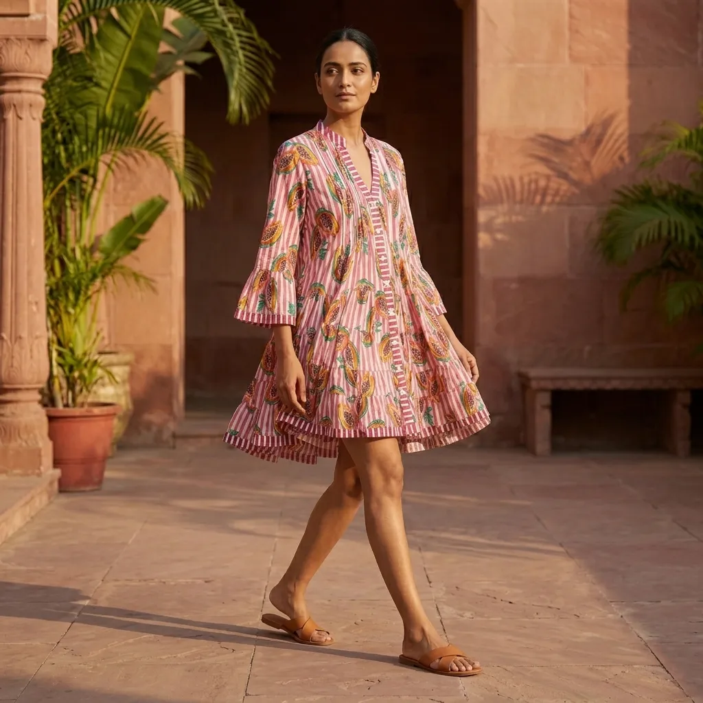 [148] AAKRUTI PINTEX SHORT DRESS (Pink-White)