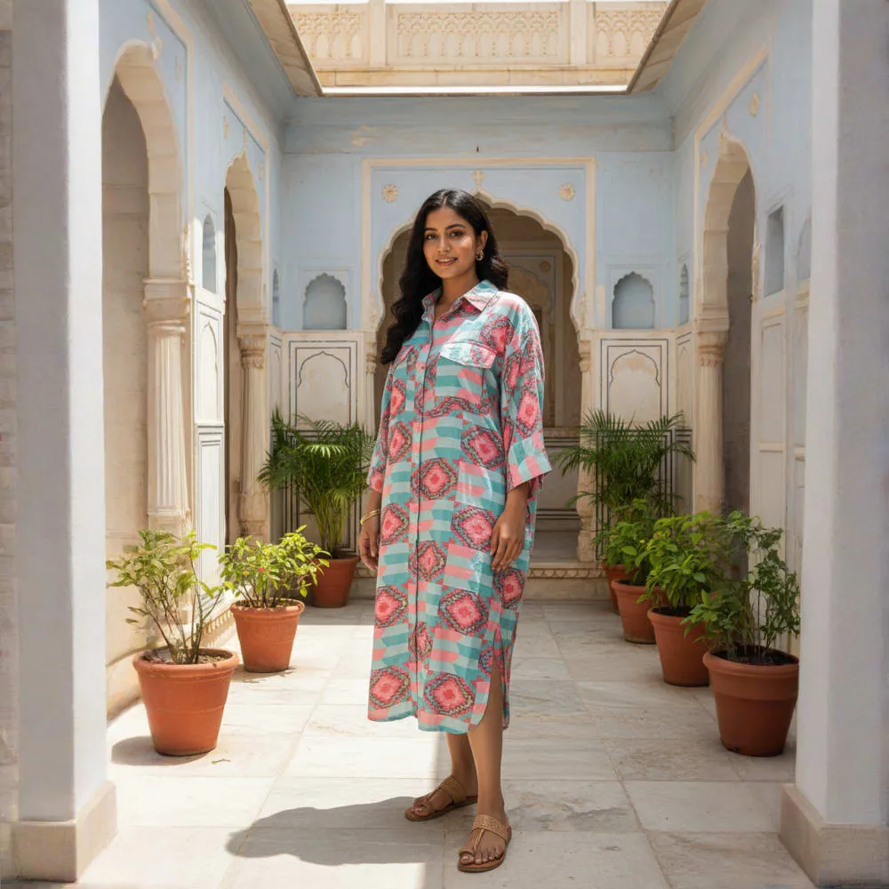 PRINTED MAXI SHIRT DRESS