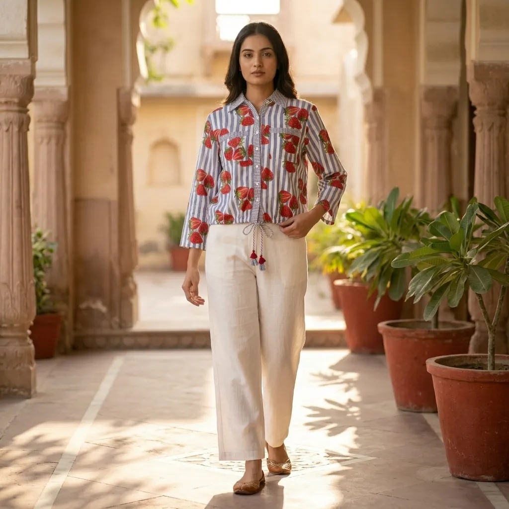 AARNA WAIST TIE-UP SHIRT (Grey-White)