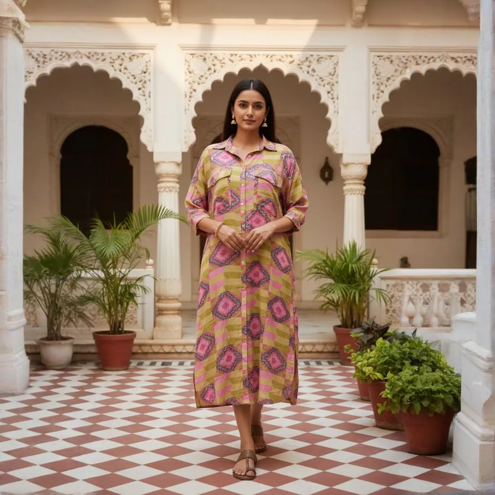 PRINTED MAXI SHIRT DRESS