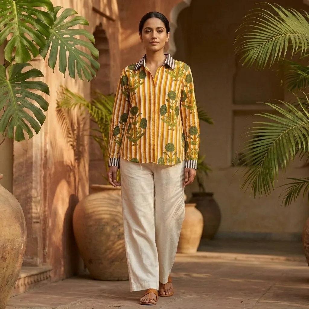 VANYA SHIRT (Mustard-Yellow-White)
