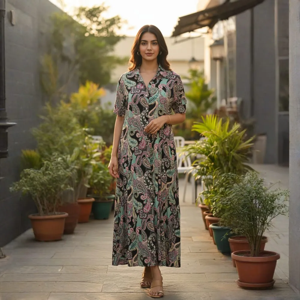 [CB-1026-1318] LONG DRESS CLASSICAL PAISLEY/KERI PRINT