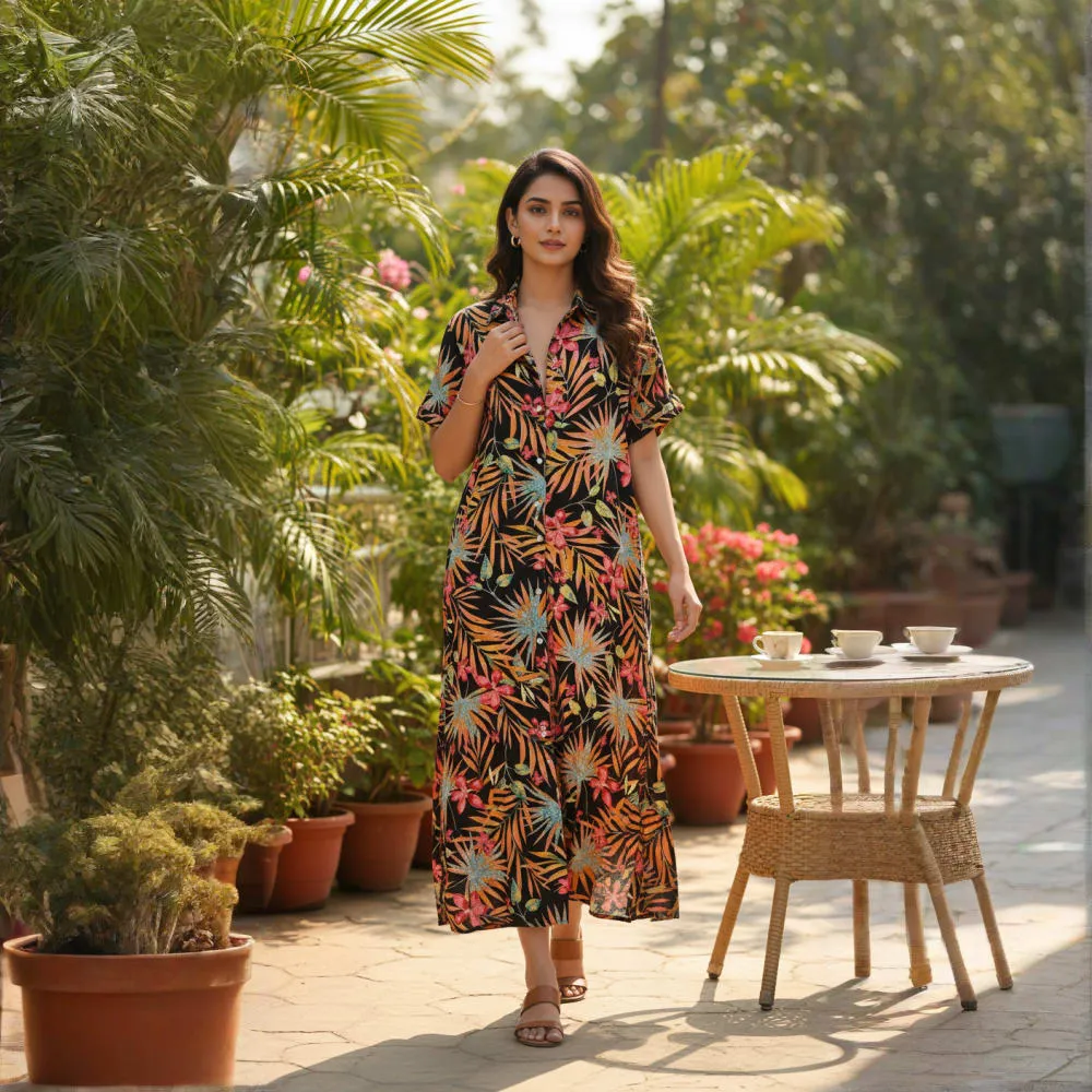 LONG DRESS TROPICANA PLAMS PRINT