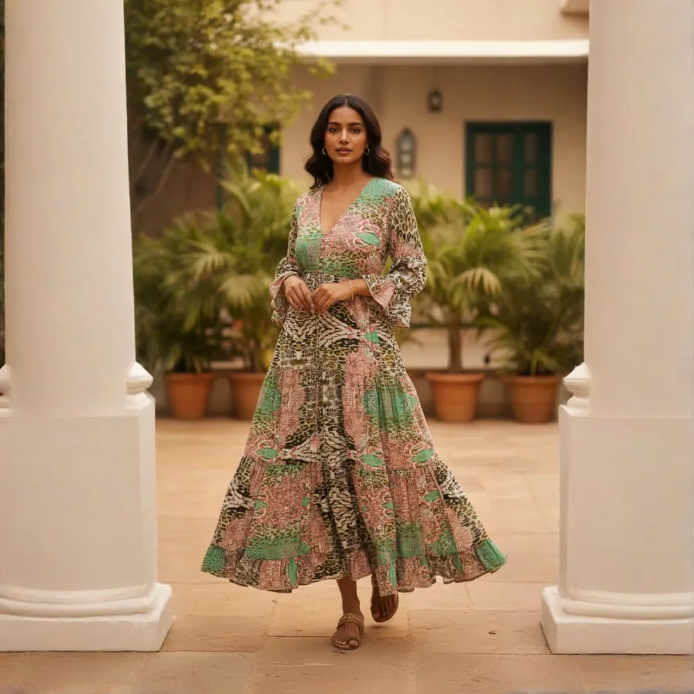 LONG DRESS SAFARI BLOSSOM PRINT