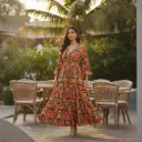 LONG DRESS TROPICAL PATCHWORK PRINT