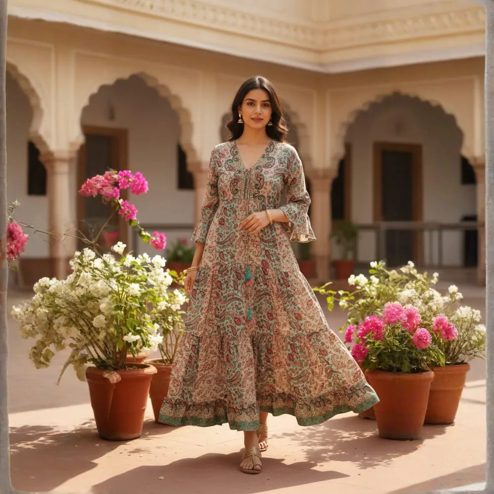 [CB-1008-320] LONG DRESS HERITAGE PAISLEY/KERI PRINT