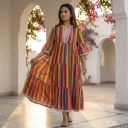 AMBIKA ABSTRACT V NECK LONG DRESS