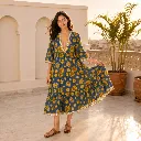 AMBIKA ABSTRACT V NECK LONG DRESS