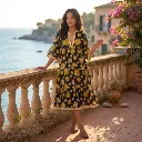 AMBIKA ABSTRACT V NECK LONG DRESS