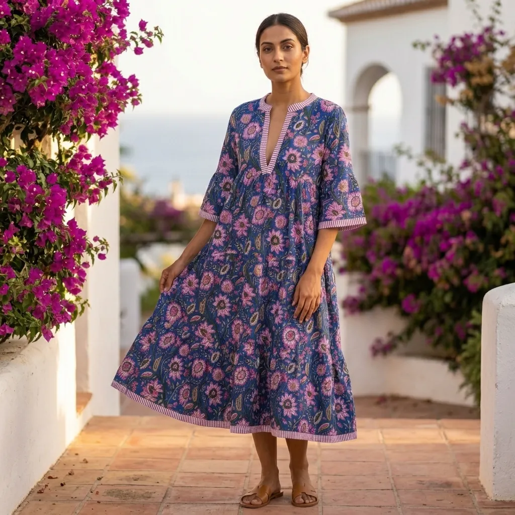 [26KL-CBR-500-LD-F1] AMBIKA FLORAL V-NECK LONG DRESS (F1- Orchid)