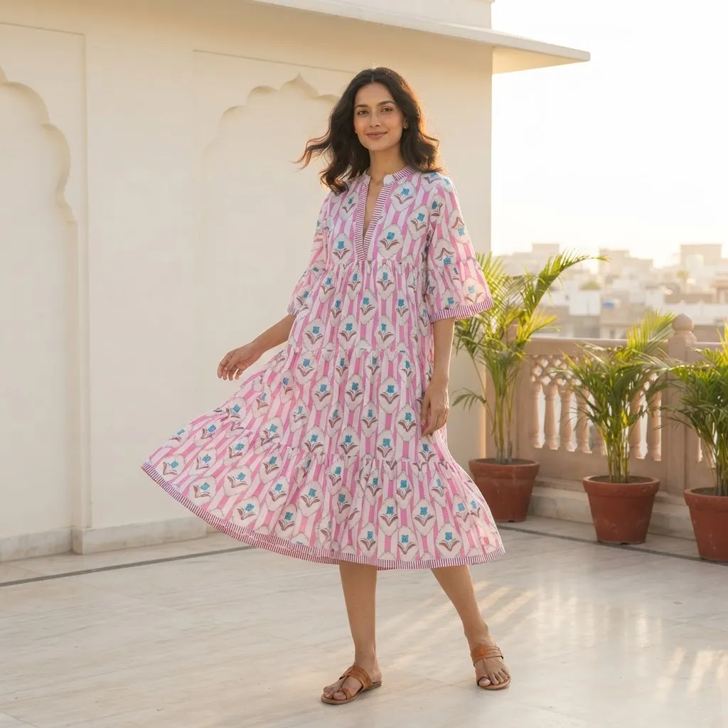 AMBIKA FLORAL V-NECK LONG DRESS