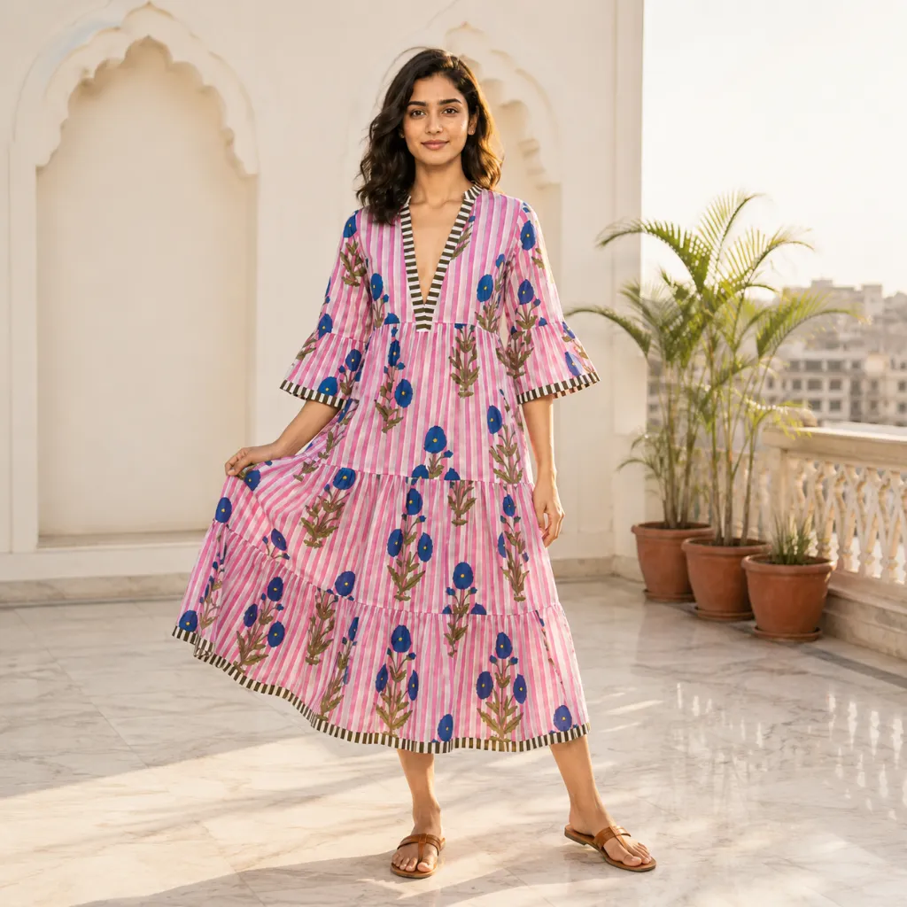 AMBIKA FLORAL V-NECK LONG DRESS