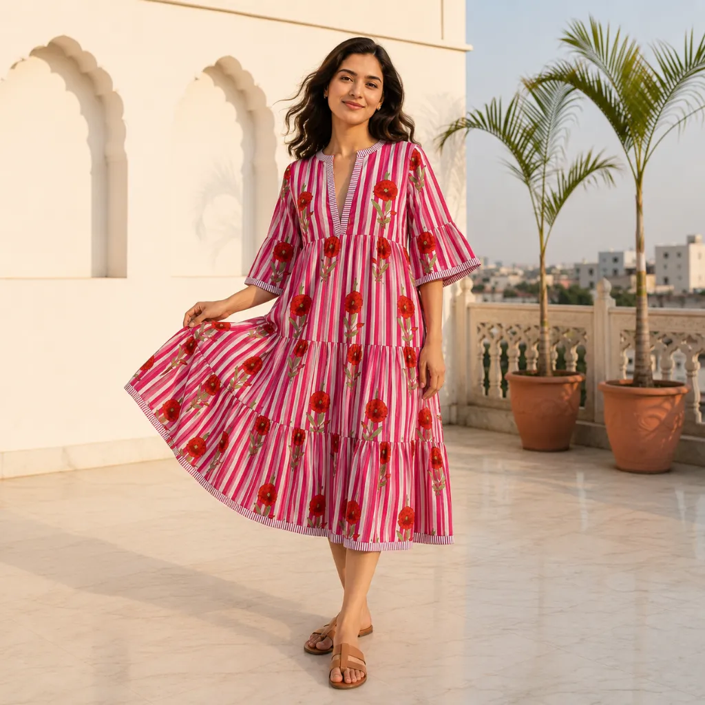 AMBIKA FLORAL V-NECK LONG DRESS