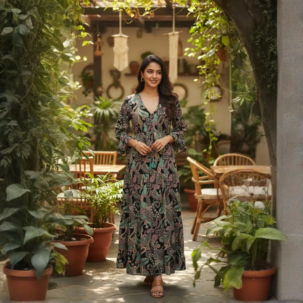 [CB-1008-1318] LONG DRESS MIDNIGHT PAISLEY/KERI PRINT