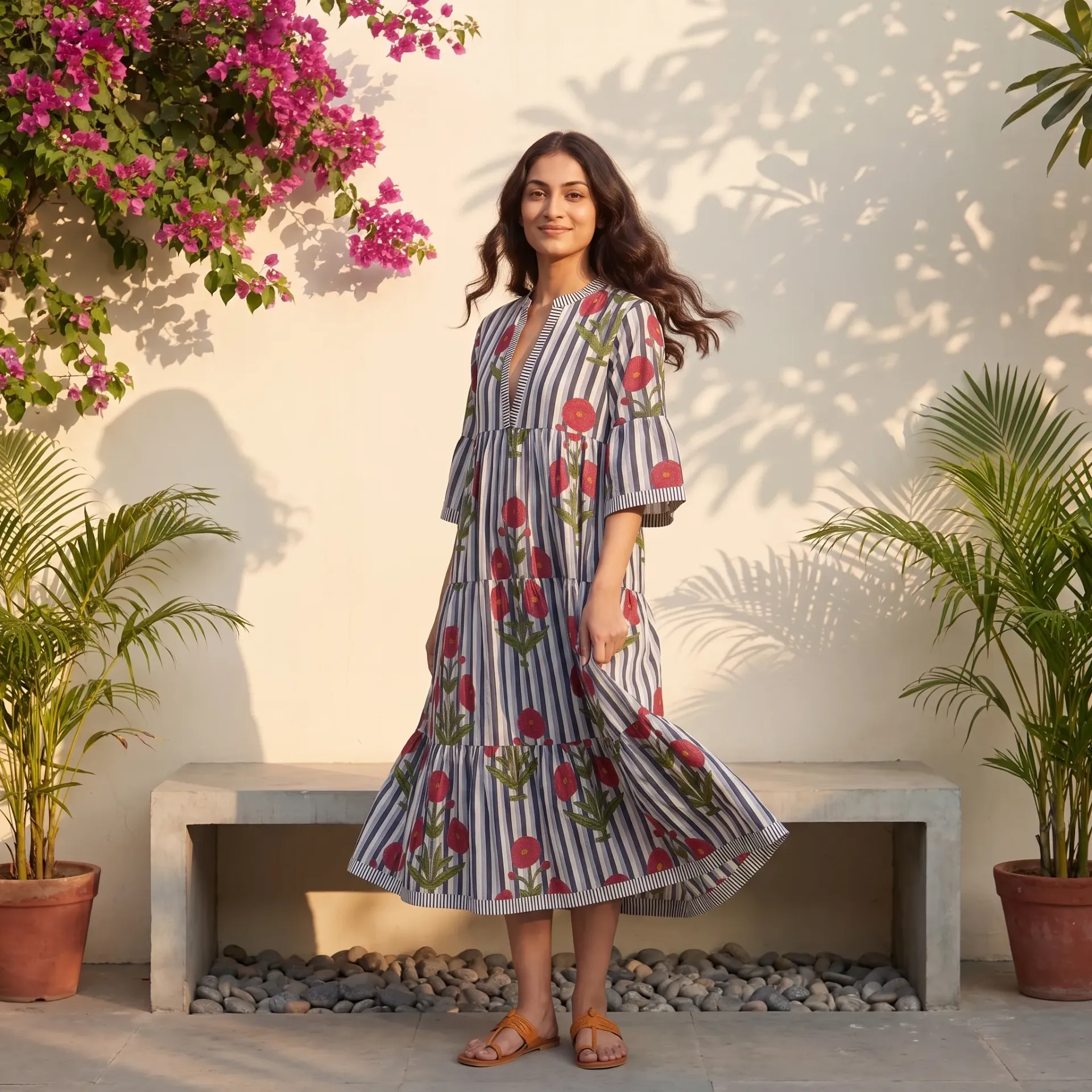 AMBIKA FLORAL V-NECK LONG DRESS