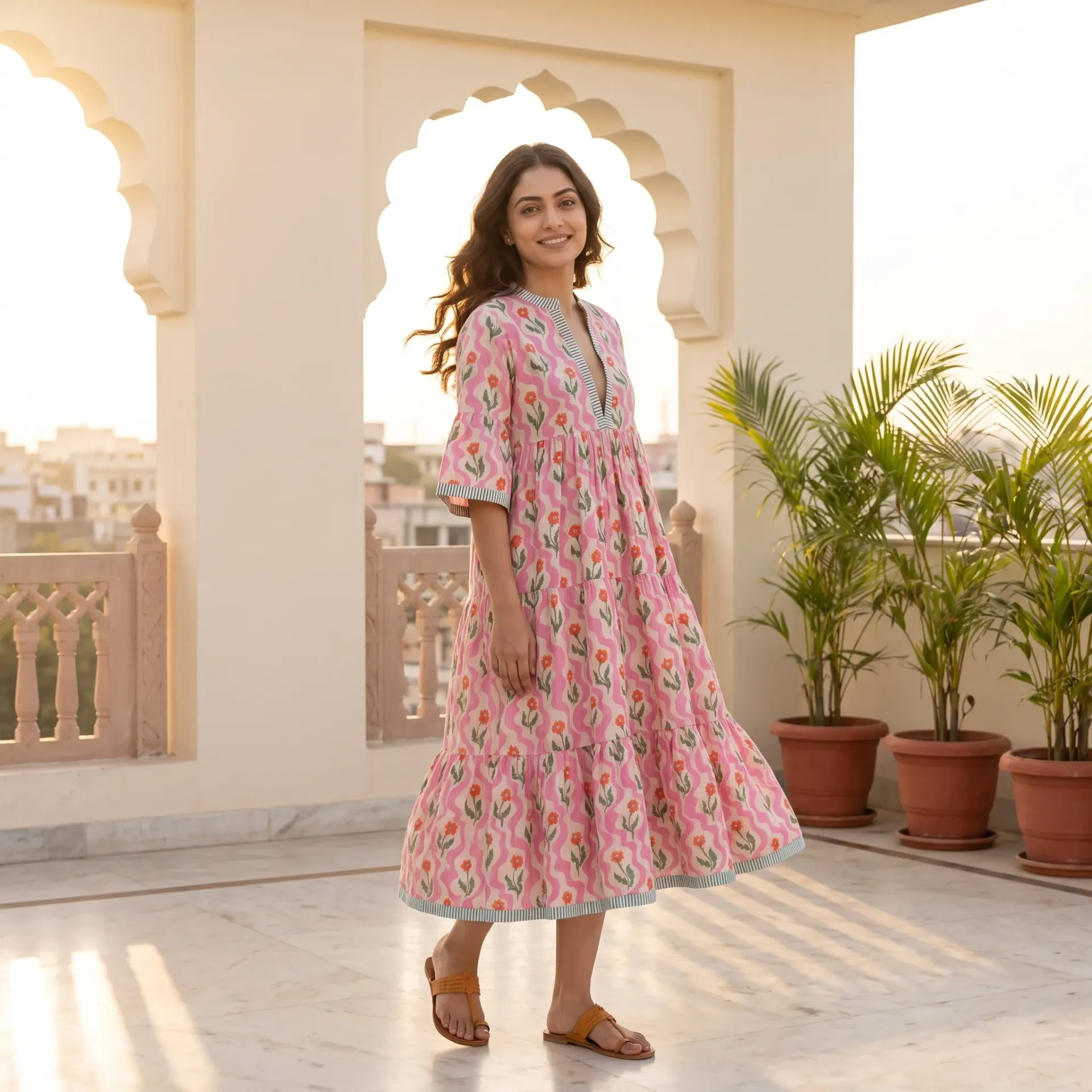 AMBIKA FLORAL V-NECK LONG DRESS