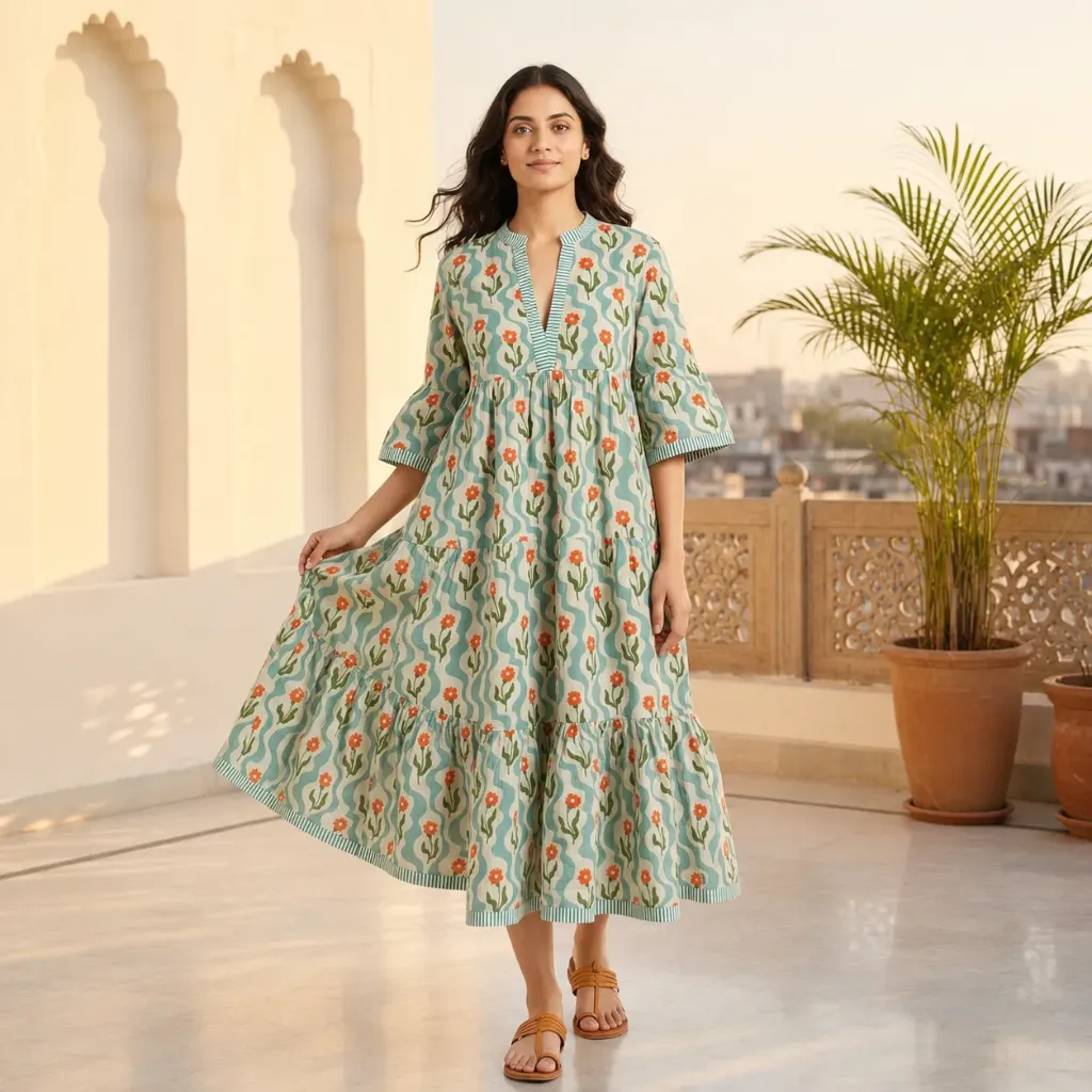 AMBIKA FLORAL V-NECK LONG DRESS