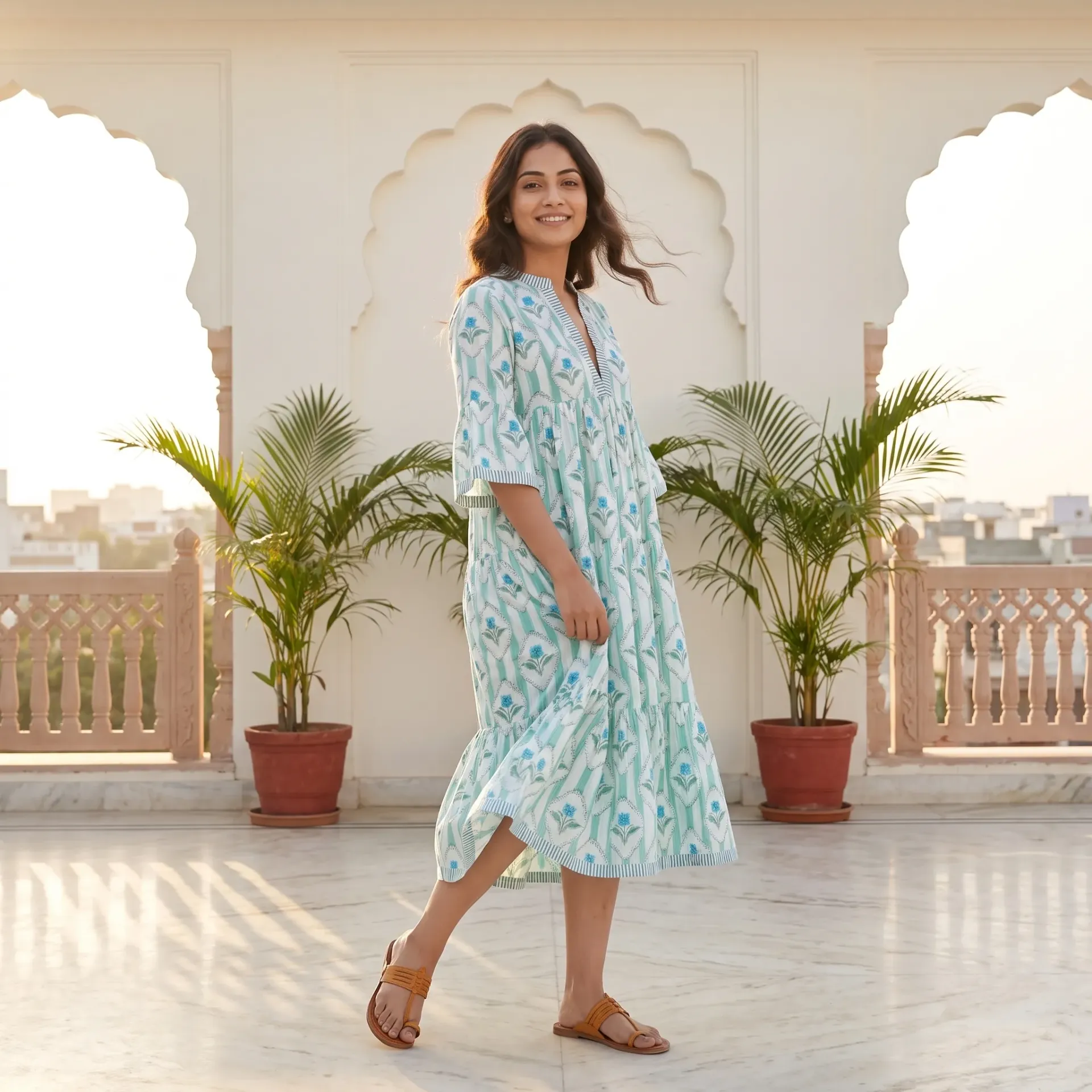 AMBIKA FLORAL V-NECK LONG DRESS