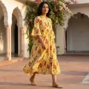 AMBIKA FRUITS V-NECK LONG DRESS