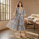AMBIKA FRUITS V-NECK LONG DRESS