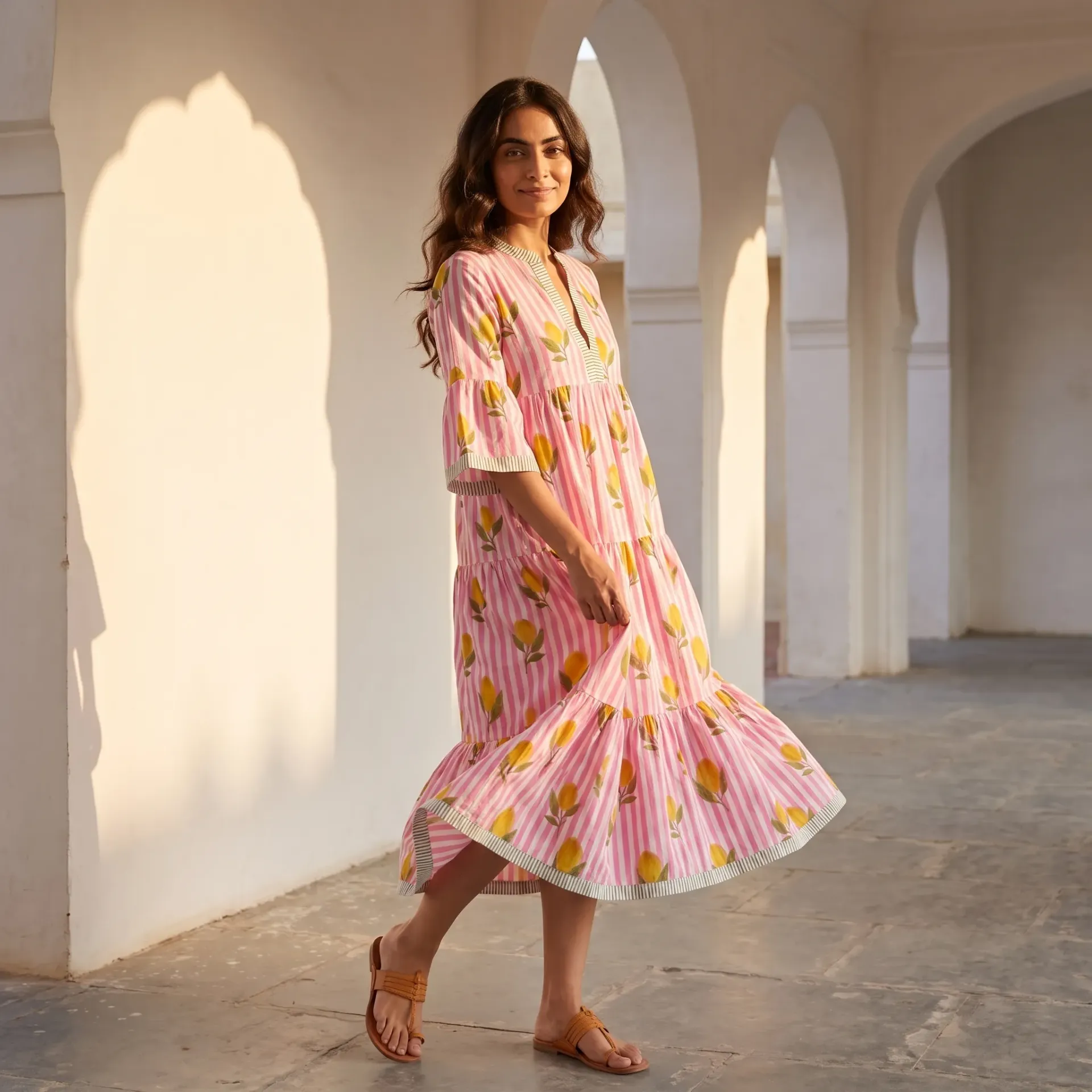 AMBIKA FRUITS V-NECK LONG DRESS