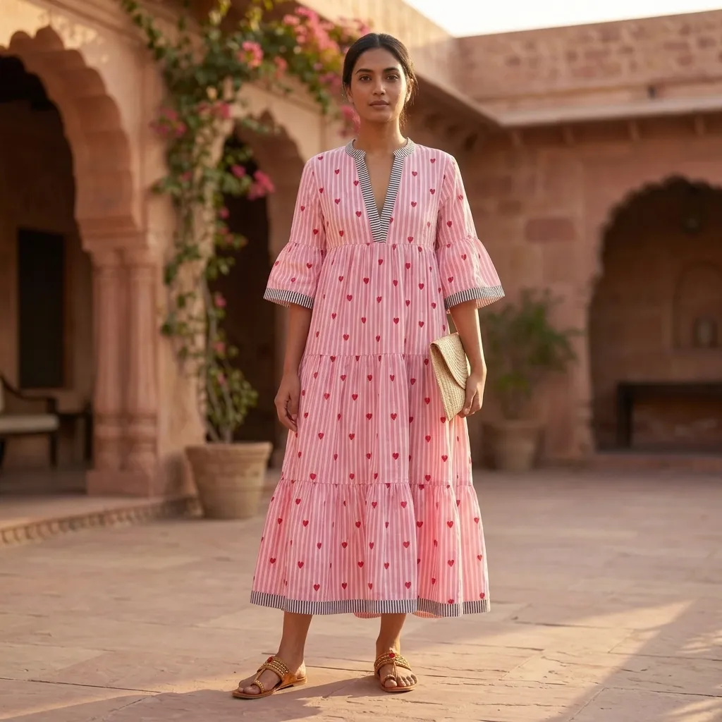 AMBIKA HEARTS V-NECK LONG DRESS