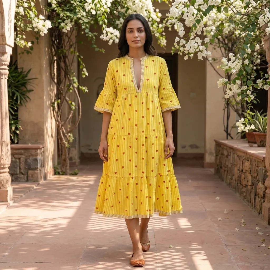 AMBIKA HEARTS V-NECK LONG DRESS