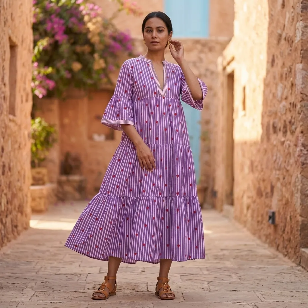 AMBIKA HEARTS V-NECK LONG DRESS